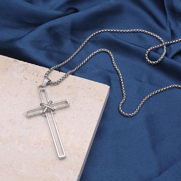 pendant necklaces european and american stainless steel box chain simple hollow cross necklace religious hip-hop titanium jewelry., Silver
pendant necklaces european and american stainless steel box chain simple hollow cross necklace religious hip-hop titanium jewelry., Silver