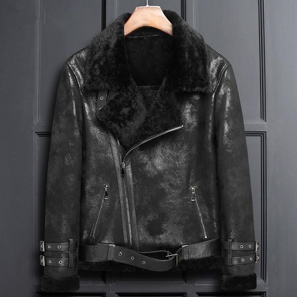men's leather & faux genuine jacket winter men real wool fur coat clothes 2021 sheepskin vintage bomber lsy1316, Black
men's leather & faux genuine jacket winter men real wool fur coat clothes 2021 sheepskin vintage bomber lsy1316, Black
