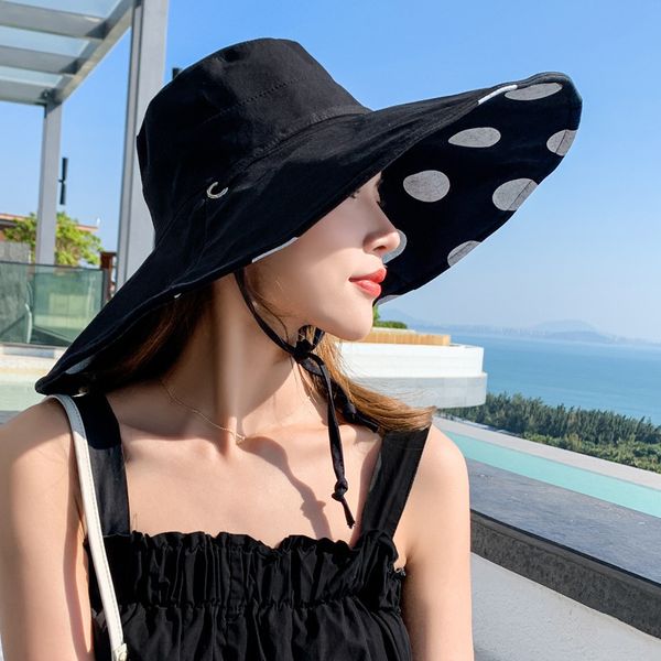 female summer big edge sun wave point double side cornice sunscreen sunshade fisherman's windbreak hat, Yellow
female summer big edge sun wave point double side cornice sunscreen sunshade fisherman's windbreak hat, Yellow