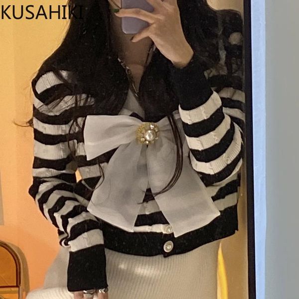 women's knits & tees kusahiki sweet bowknot elegant striped knitted long sleeve sweater cardigan 2021 autumn women knitwear outwear 6n1, White
women's knits & tees kusahiki sweet bowknot elegant striped knitted long sleeve sweater cardigan 2021 autumn women knitwear outwear 6n1, White