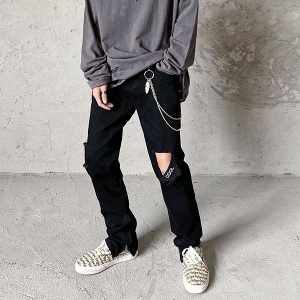 men's jeans knee hole spliced distressed mens harajuku straight washed black pencil pants high street loose casual denim trousers, Blue
men's jeans knee hole spliced distressed mens harajuku straight washed black pencil pants high street loose casual denim trousers, Blue