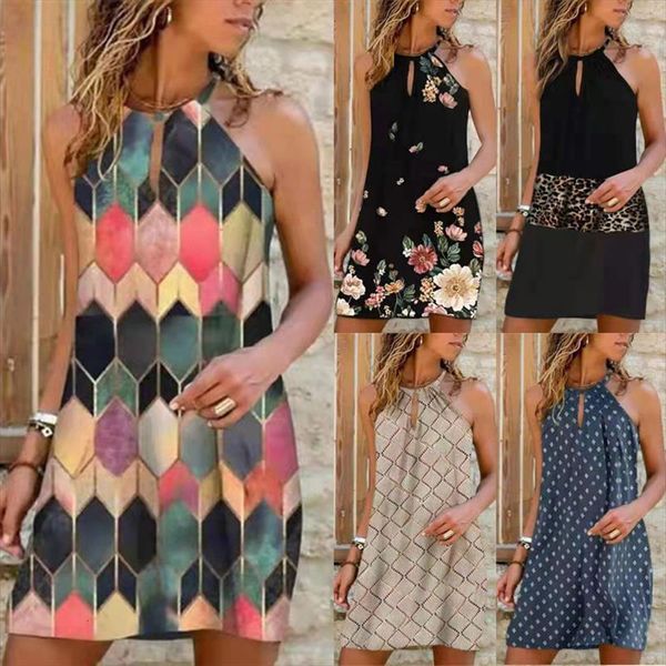 elegant halter sleeveless summer women dress boho printed mini ladies casual o neck party beach plus size, Black;gray
elegant halter sleeveless summer women dress boho printed mini ladies casual o neck party beach plus size, Black;gray