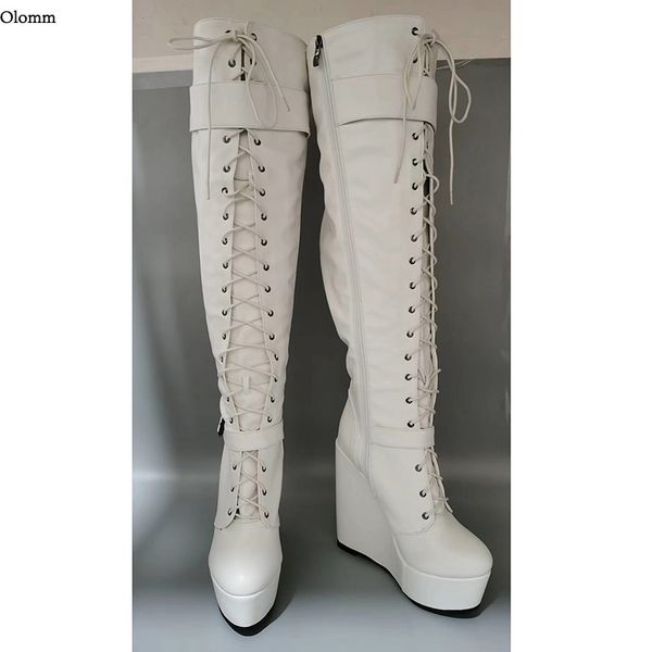 rontic handmade women platform knee high boots wedges high heels round toe elegant white casual shoes women plus us size 5-20, Black
rontic handmade women platform knee high boots wedges high heels round toe elegant white casual shoes women plus us size 5-20, Black