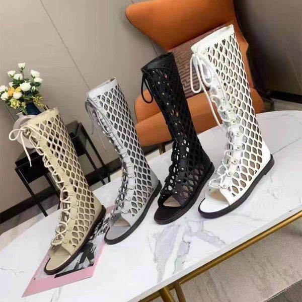 boots summer for women genuine leather open toe knee high lace up rome style fashion design shoes, Black
boots summer for women genuine leather open toe knee high lace up rome style fashion design shoes, Black