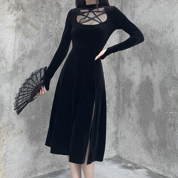 dark vintage slim long sleeve star bandage hollow out dress women gothic solid color split dress autumn party dress, Black;gray
dark vintage slim long sleeve star bandage hollow out dress women gothic solid color split dress autumn party dress, Black;gray