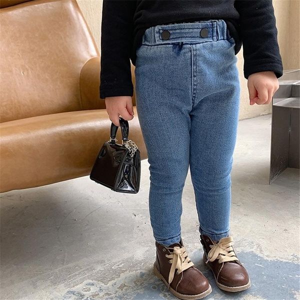 jeans 2021 spring autumn girls baby clothes kids patchwork velvet thickened denim pants children's toddler cowboy, Blue