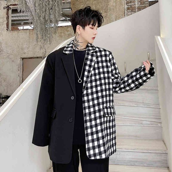 men's suits & blazers black white plaid splice men korean streetwear chic fashion loose casual jacket blazer male vintage coat man tybm, White;black
men's suits & blazers black white plaid splice men korean streetwear chic fashion loose casual jacket blazer male vintage coat man tybm, White;black