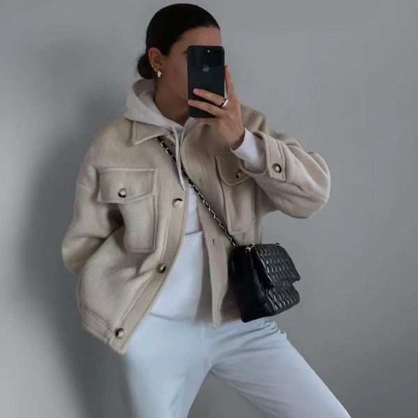 women's jackets 2021 solid color jacket lapel knit loose temperament short women handsome, Black;brown
women's jackets 2021 solid color jacket lapel knit loose temperament short women handsome, Black;brown
