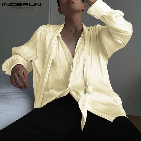 men's casual shirts incerun 2021 fashion long sleeve loose blouse texture design solid comfortable pleated ribbon beige shirt s-5xl, White;black
men's casual shirts incerun 2021 fashion long sleeve loose blouse texture design solid comfortable pleated ribbon beige shirt s-5xl, White;black