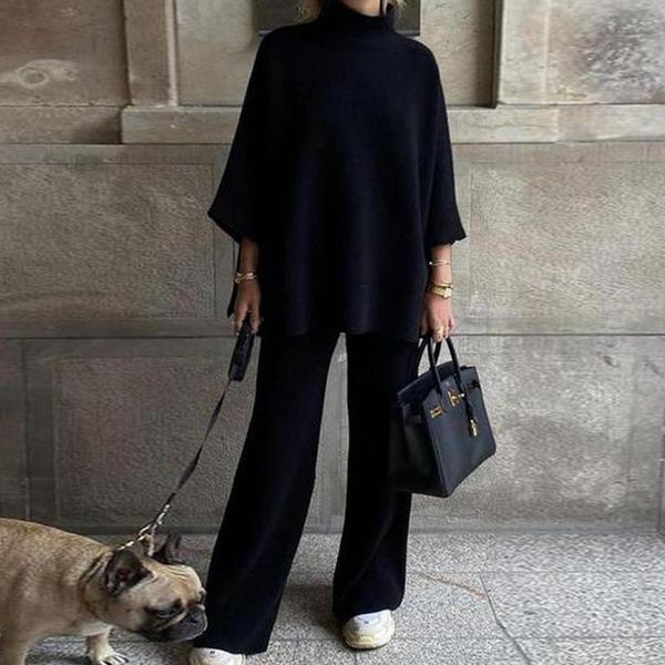 women's two piece pants lugentolo balck turtleneck sweaters and wide leg knitted set women fall winter fashion loose clothing, White
women's two piece pants lugentolo balck turtleneck sweaters and wide leg knitted set women fall winter fashion loose clothing, White