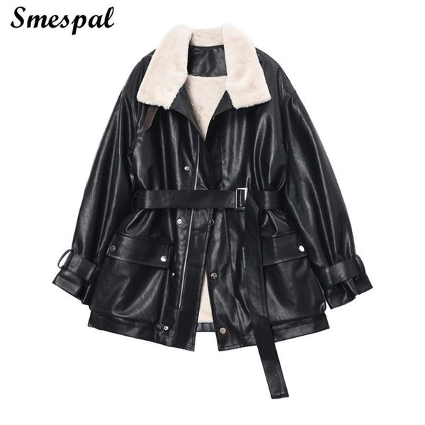women's leather & faux winter women fahsion pu jacket thick coat with belt, Black
women's leather & faux winter women fahsion pu jacket thick coat with belt, Black
