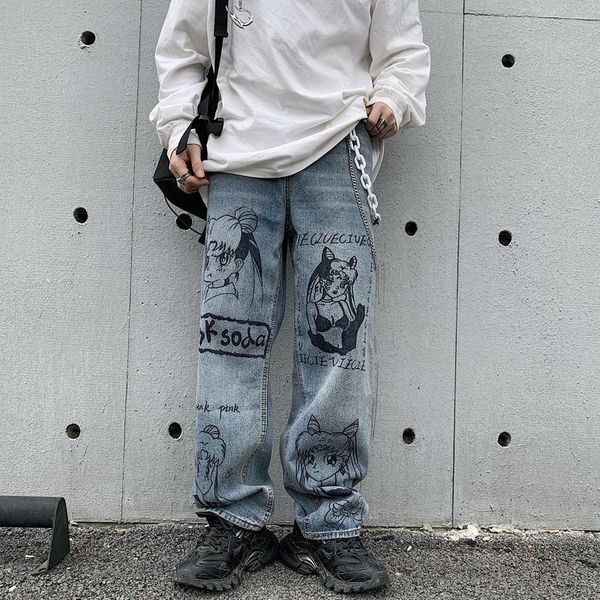 women's jeans the former college of sufeng beautiful girl cartoon printed female leisure loose wide-legged pants, Blue
women's jeans the former college of sufeng beautiful girl cartoon printed female leisure loose wide-legged pants, Blue