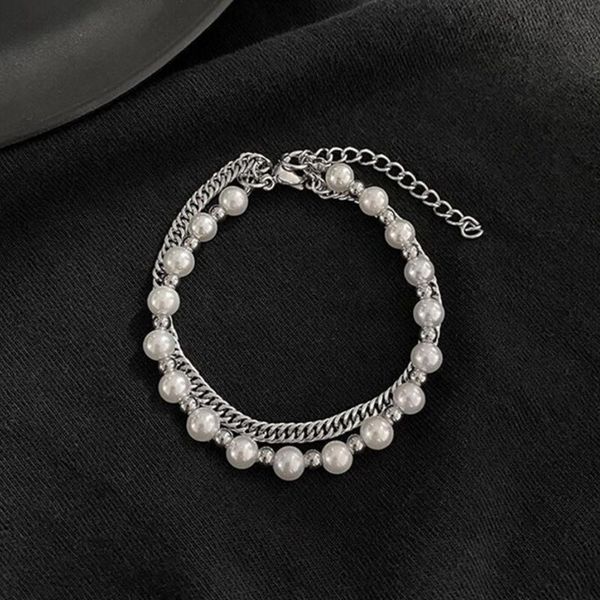 link, chain double cascading women's retro chains with pearl string bracelet adjustable punk cool bangle jewelry women, Black
link, chain double cascading women's retro chains with pearl string bracelet adjustable punk cool bangle jewelry women, Black