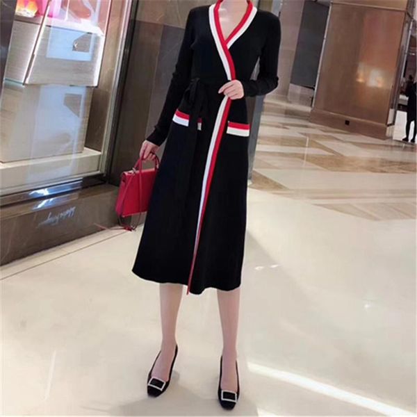 women's sweaters fashion 2021 autumn women knitted dress v neck long sleeve sashes bodycon striped cardigans three colors, White;black
women's sweaters fashion 2021 autumn women knitted dress v neck long sleeve sashes bodycon striped cardigans three colors, White;black