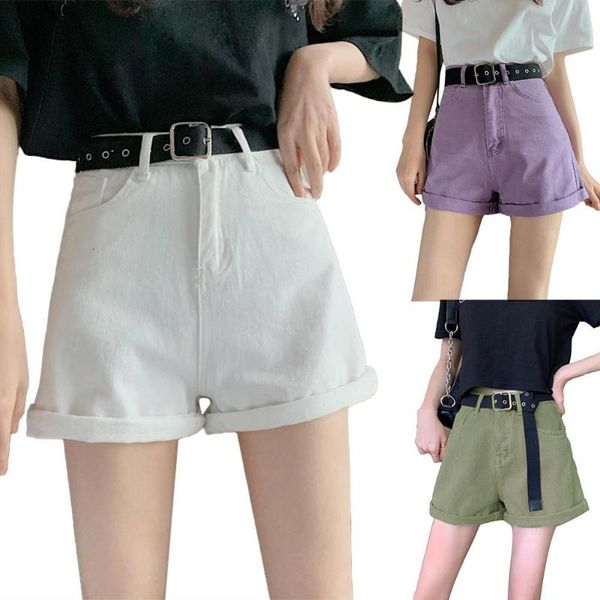women's shorts all-match women high waist denim with pocket belt for wide leg femme streetwear, White;black
women's shorts all-match women high waist denim with pocket belt for wide leg femme streetwear, White;black