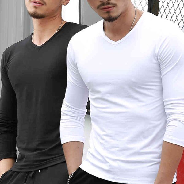 men's v-neck solid color men's long sve t-shirt autumn and winter leisure bottom coat, White;black
men's v-neck solid color men's long sve t-shirt autumn and winter leisure bottom coat, White;black