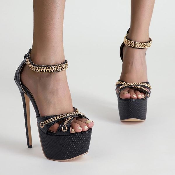 sandals for women model ultra 16cm high heels stiletto platform peep toe chain zipper autumn shoes plus size 35-42, Black
sandals for women model ultra 16cm high heels stiletto platform peep toe chain zipper autumn shoes plus size 35-42, Black