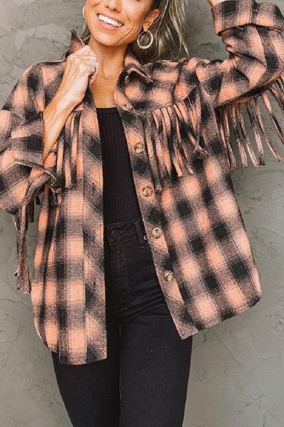 women's jackets kalenmos plaid jacket woman fashion single-breasted fringed lapel streetwear shirt casual long sleeve 2021 fall women c, Black;brown
women's jackets kalenmos plaid jacket woman fashion single-breasted fringed lapel streetwear shirt casual long sleeve 2021 fall women c, Black;brown