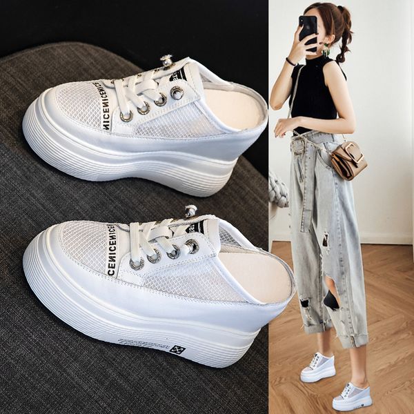 luxury slippers 2021 summer leather 10cm super high inner heightening hollow out muffin heel women's sandals, Black 
luxury slippers 2021 summer leather 10cm super high inner heightening hollow out muffin heel women's sandals, Black