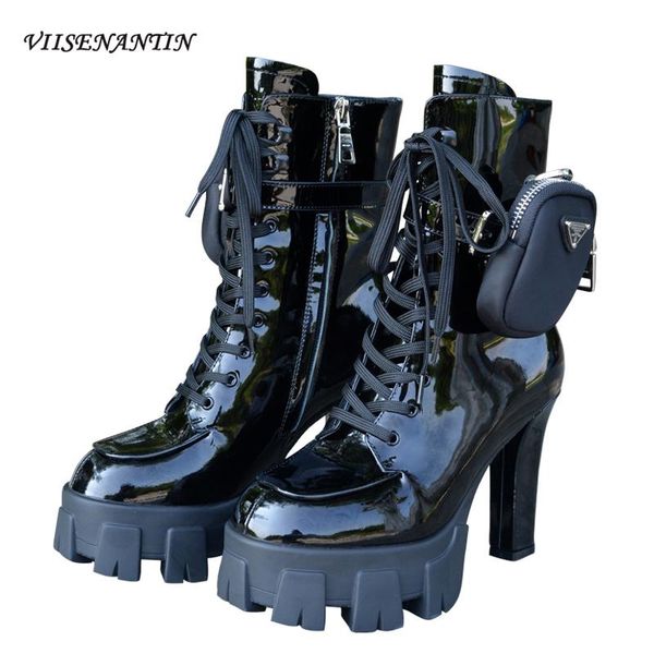 boots fashion patent leather motorcycle triangle metal decoration belt buckle women platform goth ladies, Black
boots fashion patent leather motorcycle triangle metal decoration belt buckle women platform goth ladies, Black