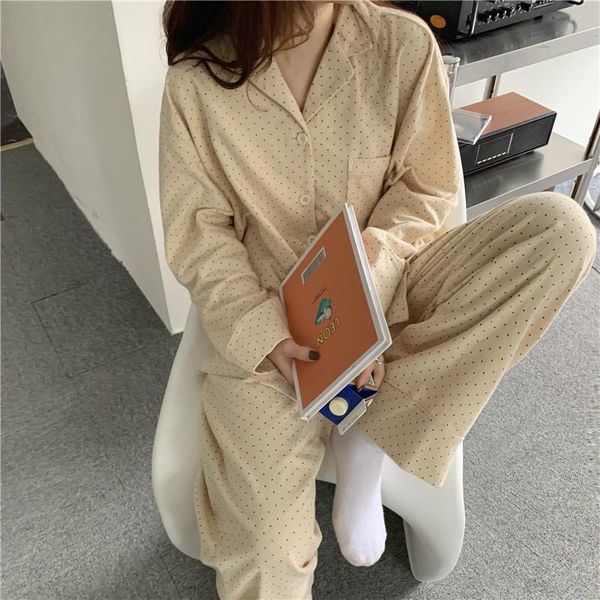 women's sleepwear fresh dot cotton pajamas suit autumn and winter long sleeves trousers can be worn outside korean home wear, Black;red
women's sleepwear fresh dot cotton pajamas suit autumn and winter long sleeves trousers can be worn outside korean home wear, Black;red