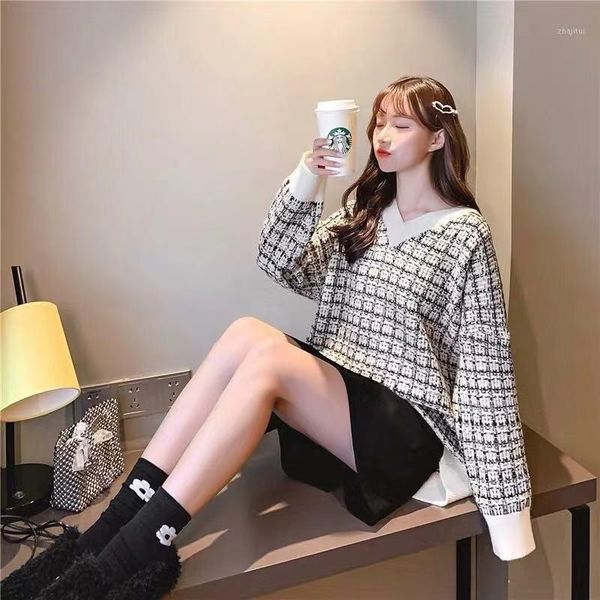 winter thick sweater woman v-neck plaid knitted pullovers autumn knit outwear warm sweaters loose casual women's, White;black
winter thick sweater woman v-neck plaid knitted pullovers autumn knit outwear warm sweaters loose casual women's, White;black