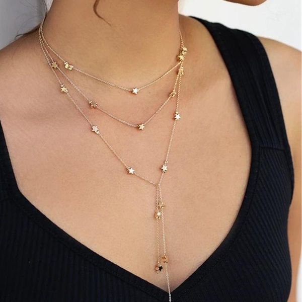pendant necklaces stainless steel stars necklace multi-layer lock bone long ladies decorative jewelry gift, Silver
pendant necklaces stainless steel stars necklace multi-layer lock bone long ladies decorative jewelry gift, Silver