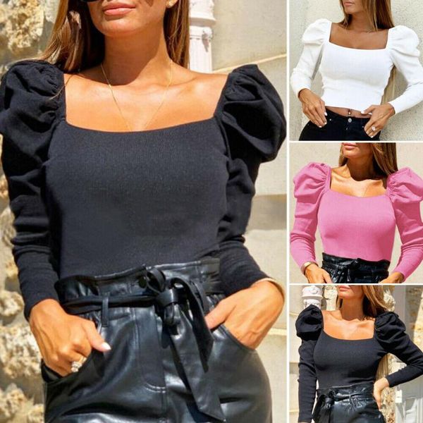 women's blouses & shirts women fashion puff sleeve square collar office lady spring autumn casual solid knit girls, White
women's blouses & shirts women fashion puff sleeve square collar office lady spring autumn casual solid knit girls, White