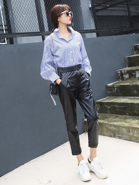 women's pants & capris black leather for women 100% sheepskin trousers korean style spring autumn 2021 pantalones de mujer pph3705, Black;white
women's pants & capris black leather for women 100% sheepskin trousers korean style spring autumn 2021 pantalones de mujer pph3705, Black;white
