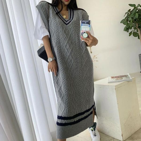 casual dresses striped women sweater dress sleeveless v neck long pullover female outwear knitted vest loose warm winter, Black;gray
casual dresses striped women sweater dress sleeveless v neck long pullover female outwear knitted vest loose warm winter, Black;gray
