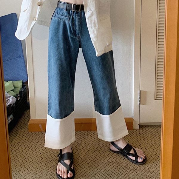 patchwork contrast solid color simple womens jean denim slim loose straight high waist pant women streetwear korean cute harajuku trouser, Blue
patchwork contrast solid color simple womens jean denim slim loose straight high waist pant women streetwear korean cute harajuku trouser, Blue
