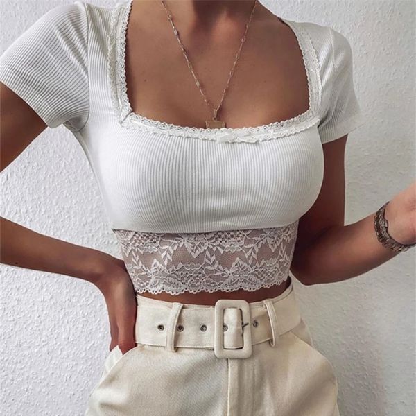 sheer lace trim white ribbed crop for women 2021 fashion woman tshirts square neck summer top
sheer lace trim white ribbed crop for women 2021 fashion woman tshirts square neck summer top