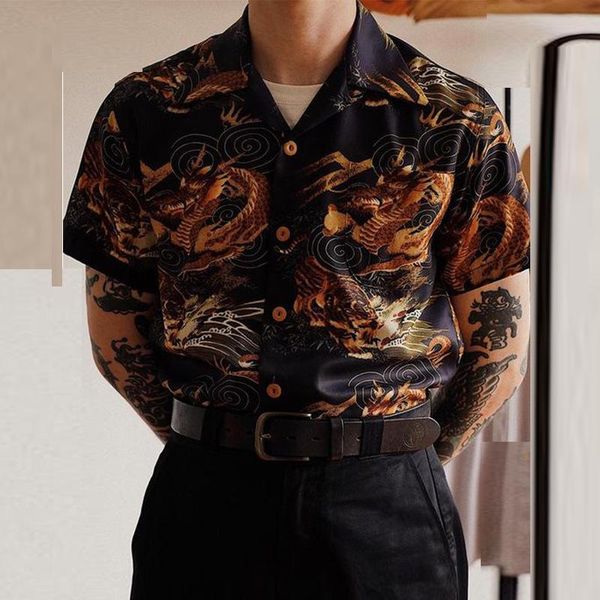 men's casual shirts vintage dragon print short sleeve shirt for men loose cardigan summer fashion mens buttoned turn-down collar, White;black
men's casual shirts vintage dragon print short sleeve shirt for men loose cardigan summer fashion mens buttoned turn-down collar, White;black