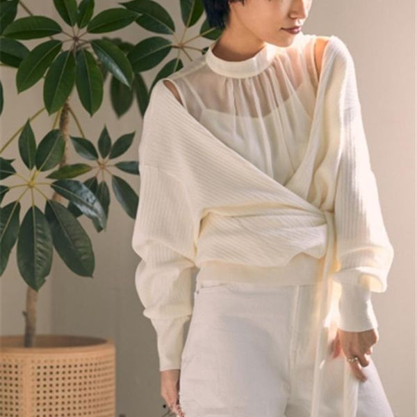 women's knits & tees slim waist lace up solid pull femme sueter 2021 spring v neck long sleeve shoulder strapless cardigans sweater wom, White
women's knits & tees slim waist lace up solid pull femme sueter 2021 spring v neck long sleeve shoulder strapless cardigans sweater wom, White