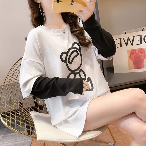 2021 spring and autumn new round neck fake two-piece splicing long-sleeved women fashion printing loose t-shirt trend 050r, White
2021 spring and autumn new round neck fake two-piece splicing long-sleeved women fashion printing loose t-shirt trend 050r, White