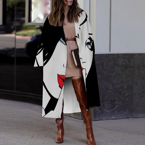 women's wool & blends vintage abstract print turn-collar overcoat fashion office ladies casual cardigan autumn winter warm women long w, Black
women's wool & blends vintage abstract print turn-collar overcoat fashion office ladies casual cardigan autumn winter warm women long w, Black