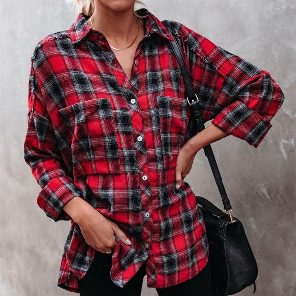 women's blouses & shirts fashion women spring autumn casual tunic lapel retro plaid blouse long sleeve pocket button down vintage clot, White 
women's blouses & shirts fashion women spring autumn casual tunic lapel retro plaid blouse long sleeve pocket button down vintage clot, White