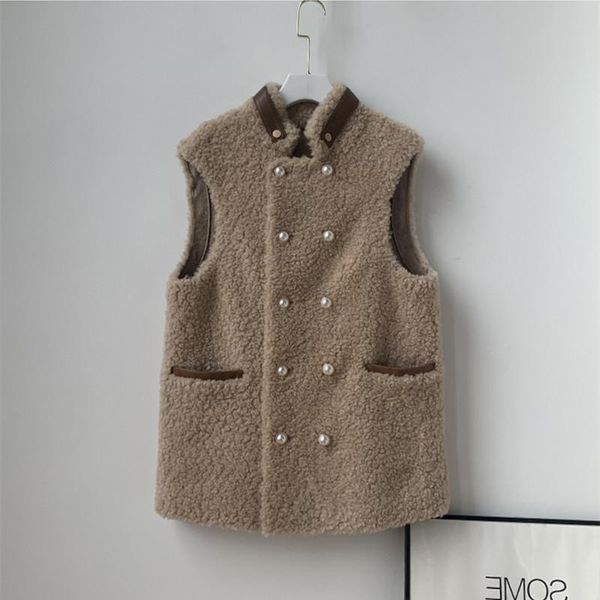 women's vests winter chic women wool fur leather waistcoat stand collar lamb vest c577, Black;white
women's vests winter chic women wool fur leather waistcoat stand collar lamb vest c577, Black;white