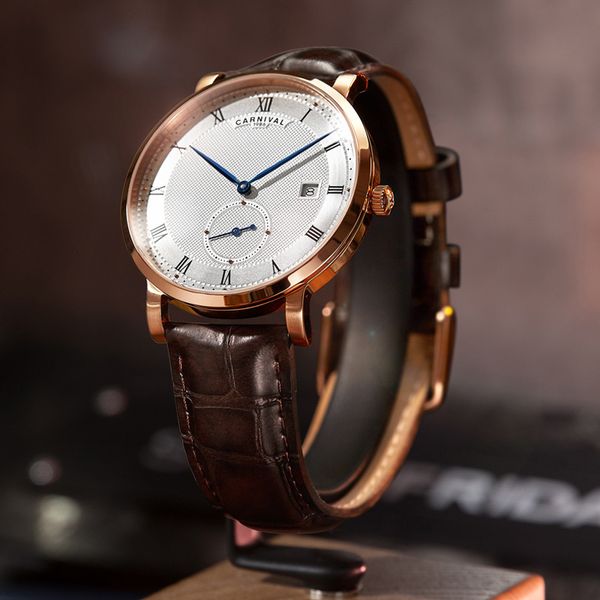 carnaval fashion simple automatic mechanical watches men watch sports clock leather relogio masculino 2019 new, Slivery;brown
carnaval fashion simple automatic mechanical watches men watch sports clock leather relogio masculino 2019 new, Slivery;brown