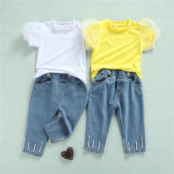 clothing sets 2 pcs infant summer outfits baby girl polka dot mesh puff sleeve round neck t-shirt + beaded jeans with pockets, White
clothing sets 2 pcs infant summer outfits baby girl polka dot mesh puff sleeve round neck t-shirt + beaded jeans with pockets, White