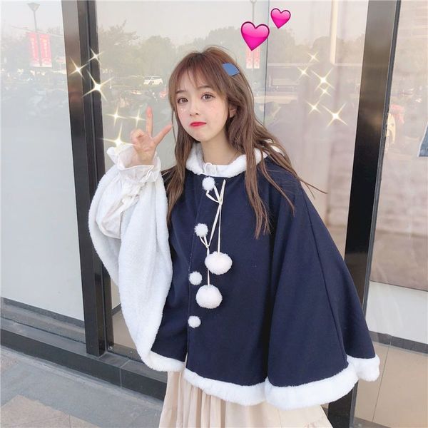 autumn winter women hooded cape cardigan cute japanese plus cloak rabbit ear student jaet lacing plush ball loose comfortable, Black
autumn winter women hooded cape cardigan cute japanese plus cloak rabbit ear student jaet lacing plush ball loose comfortable, Black