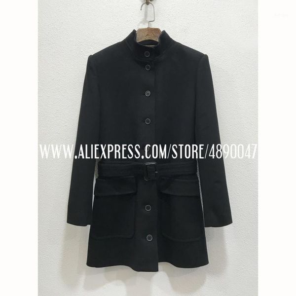 women's wool & blends haute elegant temperament single-breasted suit with a thin waist stand-up collar mid-length woolen coat jacket, Black
women's wool & blends haute elegant temperament single-breasted suit with a thin waist stand-up collar mid-length woolen coat jacket, Black