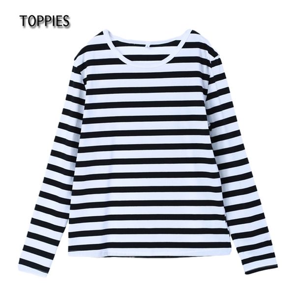 ies striped t-shirts casual oversized round neck vintage basic tees women long sleeve white black t-shirts 211110
ies striped t-shirts casual oversized round neck vintage basic tees women long sleeve white black t-shirts 211110