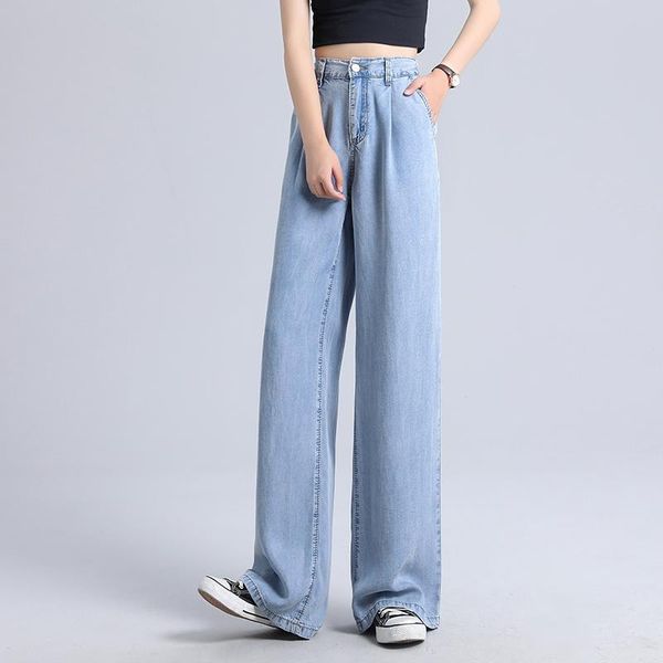 women's jeans high waist, thin and drooping, summer 2021 loose ice silk straight pants, tencel denim wide leg pants, Blue
women's jeans high waist, thin and drooping, summer 2021 loose ice silk straight pants, tencel denim wide leg pants, Blue