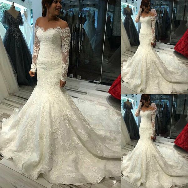 vintage lace mermaid wedding dresses country long sleeves bateau neck bridal gowns sweep train, White
vintage lace mermaid wedding dresses country long sleeves bateau neck bridal gowns sweep train, White
