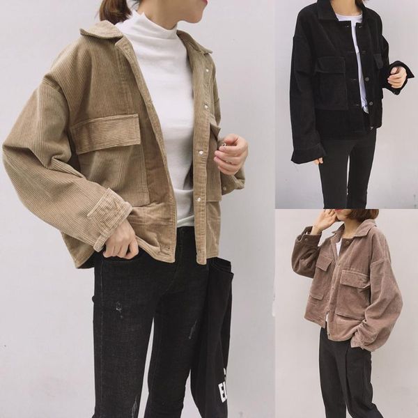women's jackets retro corduroy jacket women lapel single breasted pocket outwear casual ladies solid loose coats fashion streetwear, Black;brown
women's jackets retro corduroy jacket women lapel single breasted pocket outwear casual ladies solid loose coats fashion streetwear, Black;brown