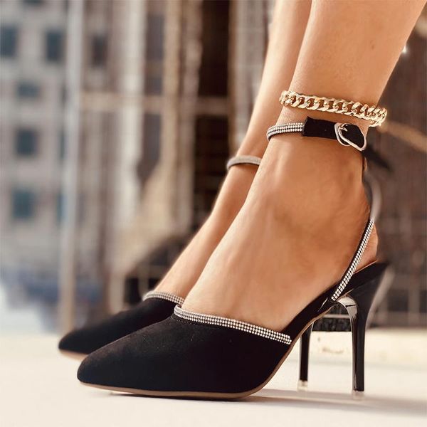 sandals 2021 women crystal flock female pointed toe thin med heels shoes ladies buckle summer party footwear plus size, Black
sandals 2021 women crystal flock female pointed toe thin med heels shoes ladies buckle summer party footwear plus size, Black