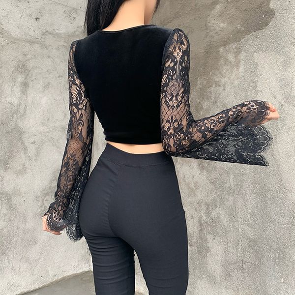 gothic v neck lace black harajuku vintage velvet bodycon crop women autumn transparent long sleeve, White
gothic v neck lace black harajuku vintage velvet bodycon crop women autumn transparent long sleeve, White