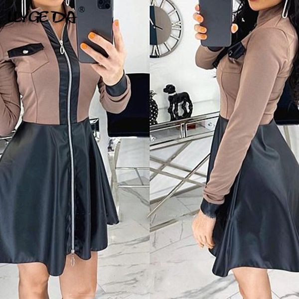 casual dresses faux leather zipper women a line dress patchwork long sleeve ladies 2021 fashion autumn pocket party female vestidos, Black;gray
casual dresses faux leather zipper women a line dress patchwork long sleeve ladies 2021 fashion autumn pocket party female vestidos, Black;gray