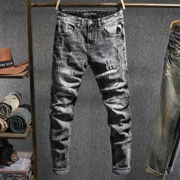 2021 new autumn newly fashion men retro gray snow wash slim fit elastic ripped jeans patchwork streetwear designer denim long pants xx4n, Blue
2021 new autumn newly fashion men retro gray snow wash slim fit elastic ripped jeans patchwork streetwear designer denim long pants xx4n, Blue